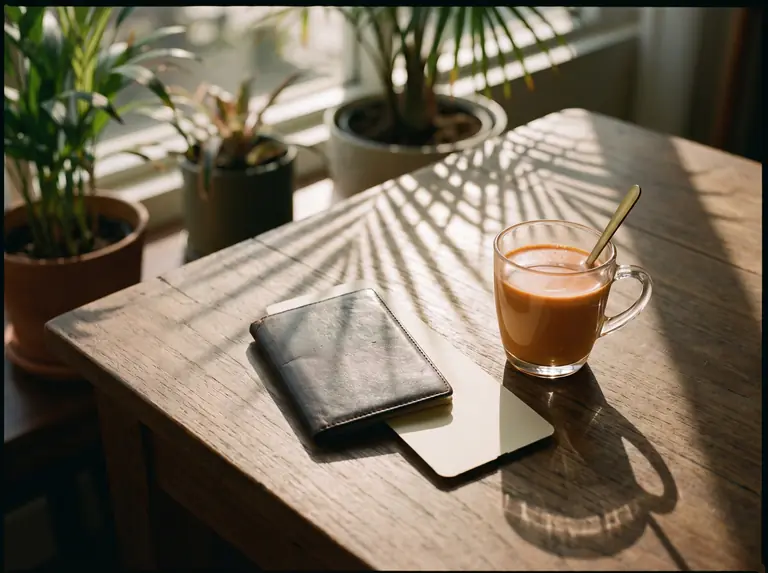 Passport and boarding pass next to a cup of Thai tea